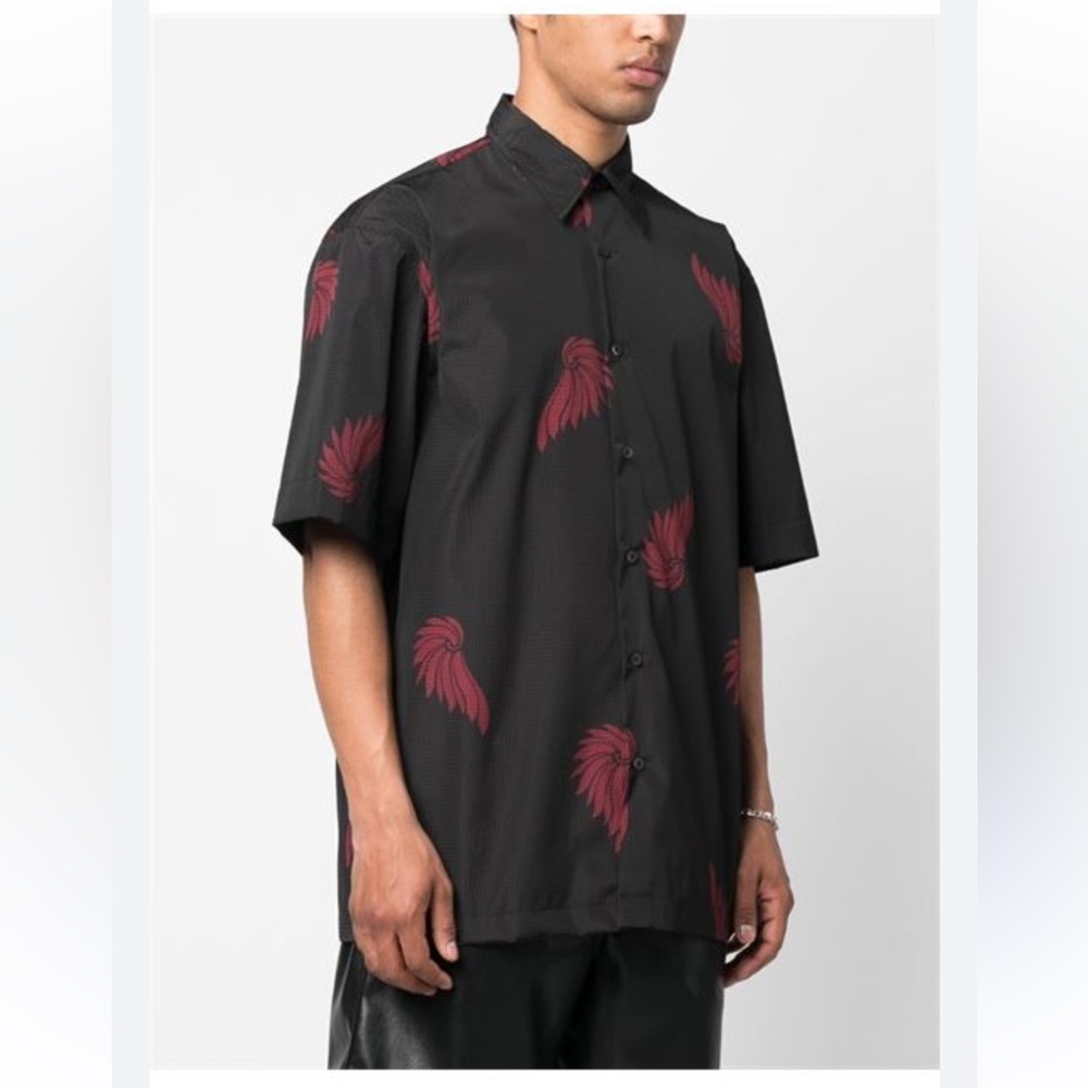 DRIES VAN NOTEN Men's Cassidye Printed Button Down Shirt Short Sleeve Black NWT
